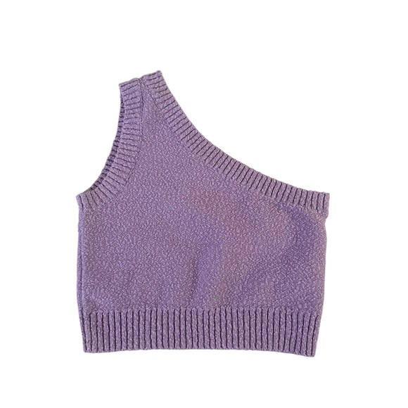 MADEWELL Textural Purple One-Shoulder Knit Top - Picture 6 of 10